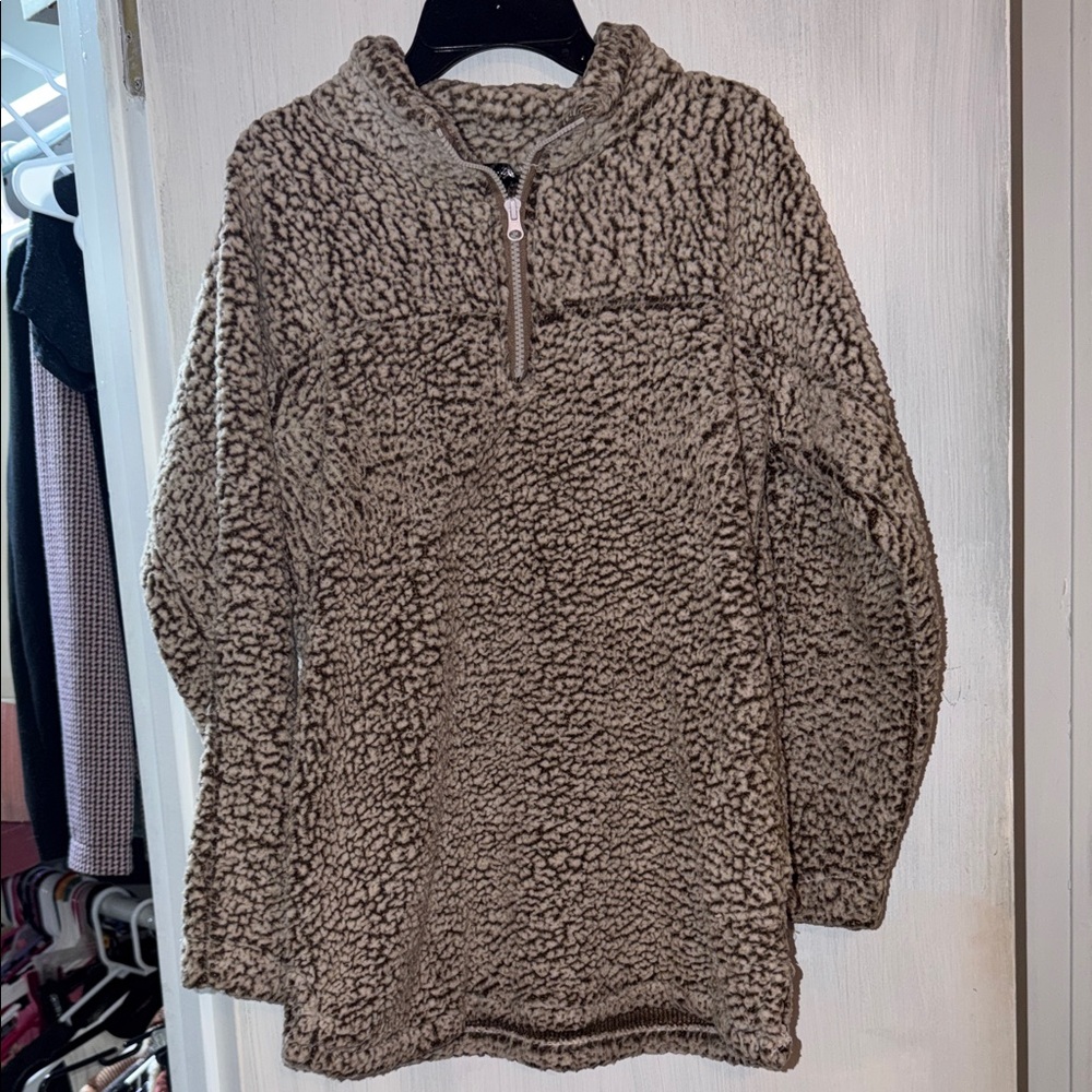 Cozy Taupe Sherpa Quarter-Zip Pullover